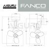 FANCO DONO 16" DC Motor Corner Fan front view and side view Dimensions