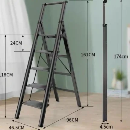 Black Step Ladder with Handrail A1A1A10-184Model Slim Folding OEM
