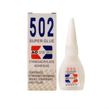 502 cyanoacrylate super glue instant adhesive bottle and packaging