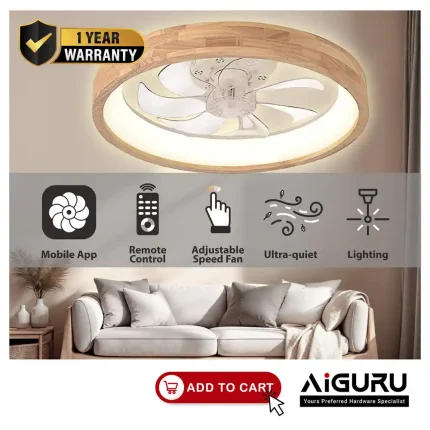ceiling mounted LED fan light with adjustable brightness and silent operation
