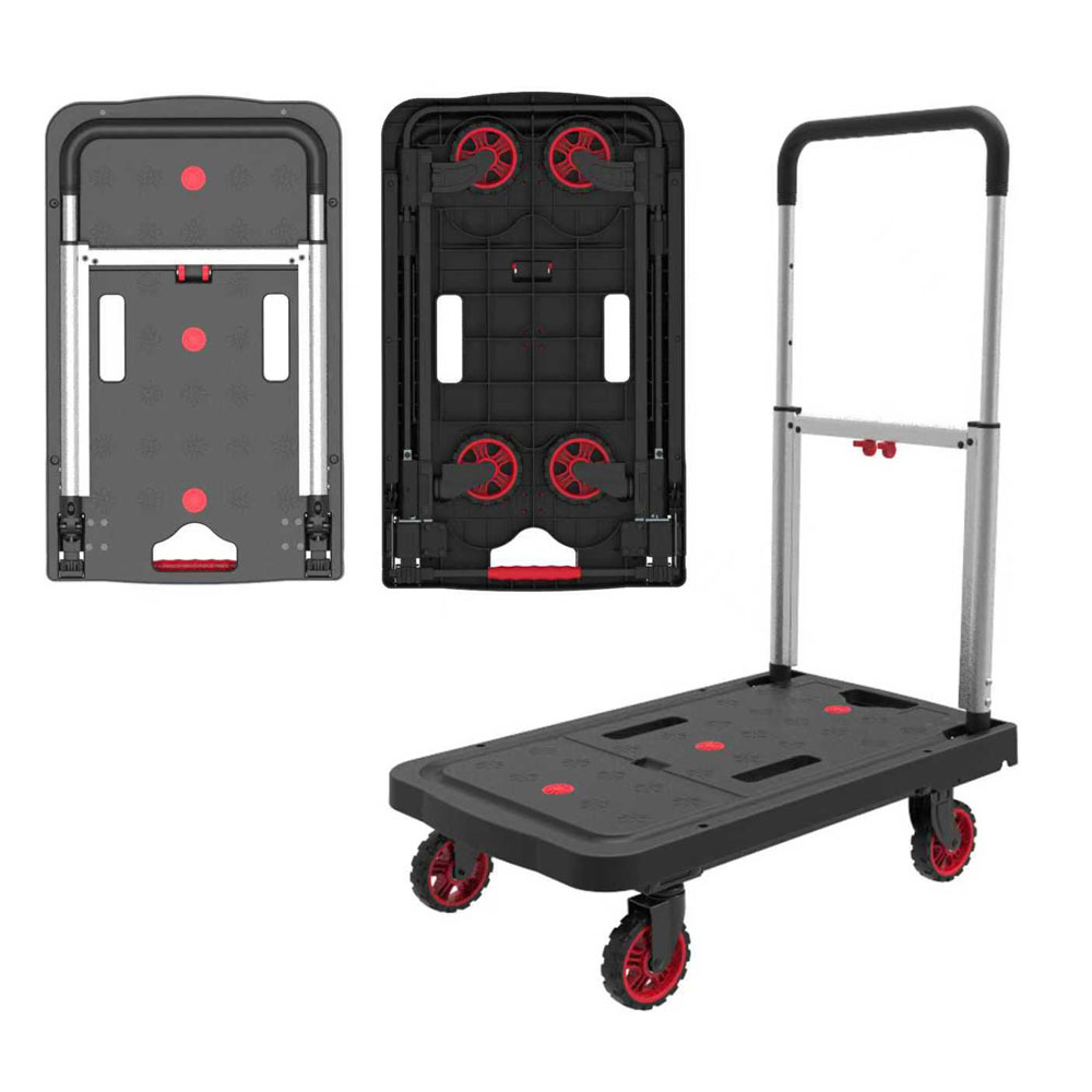 foldable-platform-trolley-150kg-black Foldable Platform Trolley 150kg Heavy Duty Black and Red OEM Custom