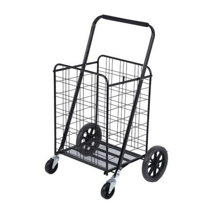industrial utility cart with foldable wire basket for material handling